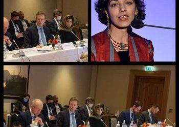 کرنش نمادین “رینا امیری” در نشست اسلو مقابل طالبان